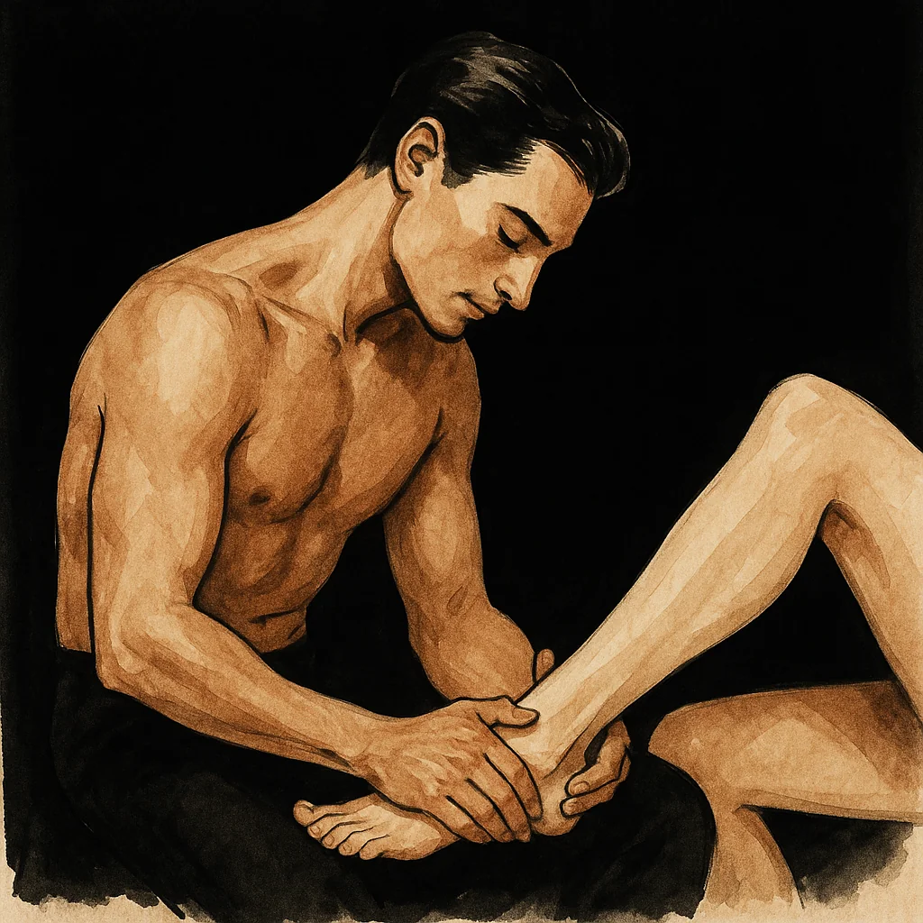 A strong man massaging his sub