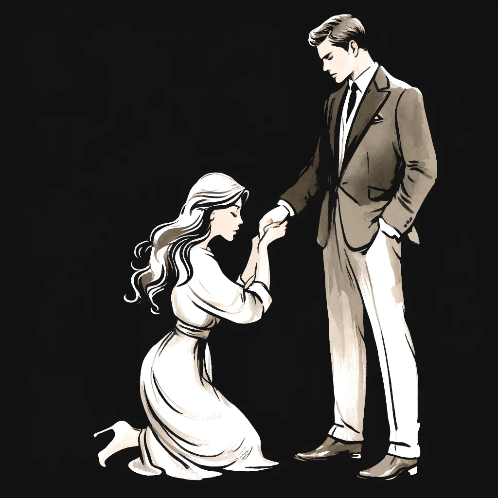 A woman kneeling gracefully