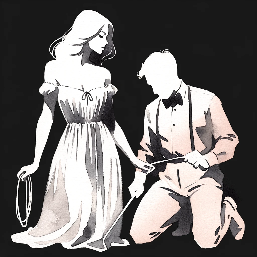 A powerful soft dom woman with her sub