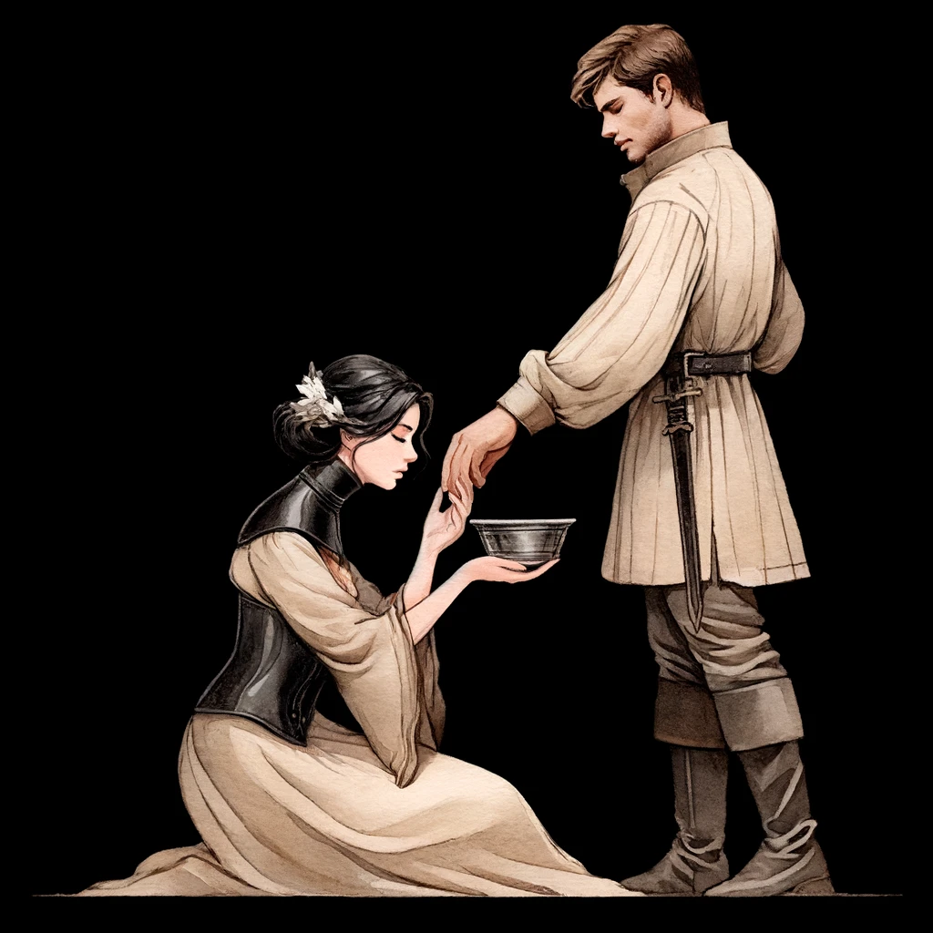 Woman serving man