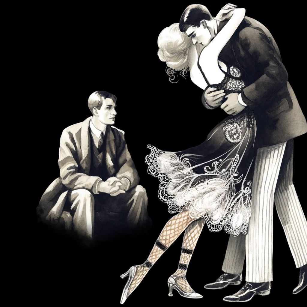 Woman kissing another man while another watches