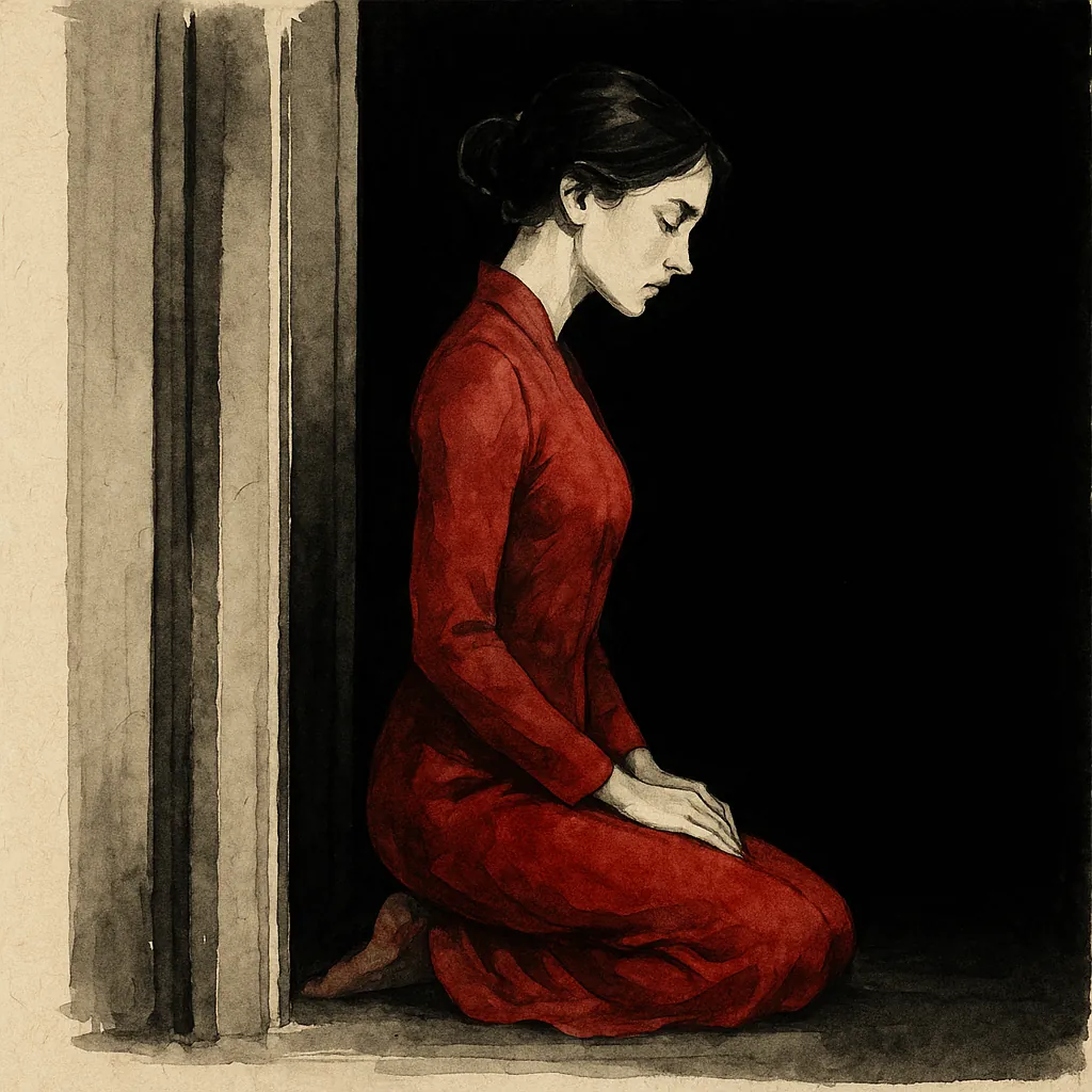 Woman kneeling in door as part of high protocol rules
