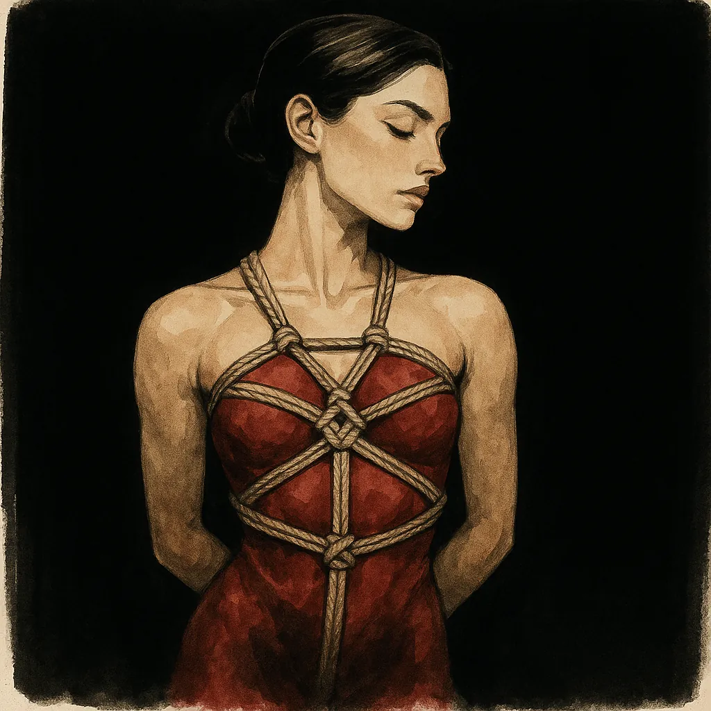 A woman wearing a chest harness