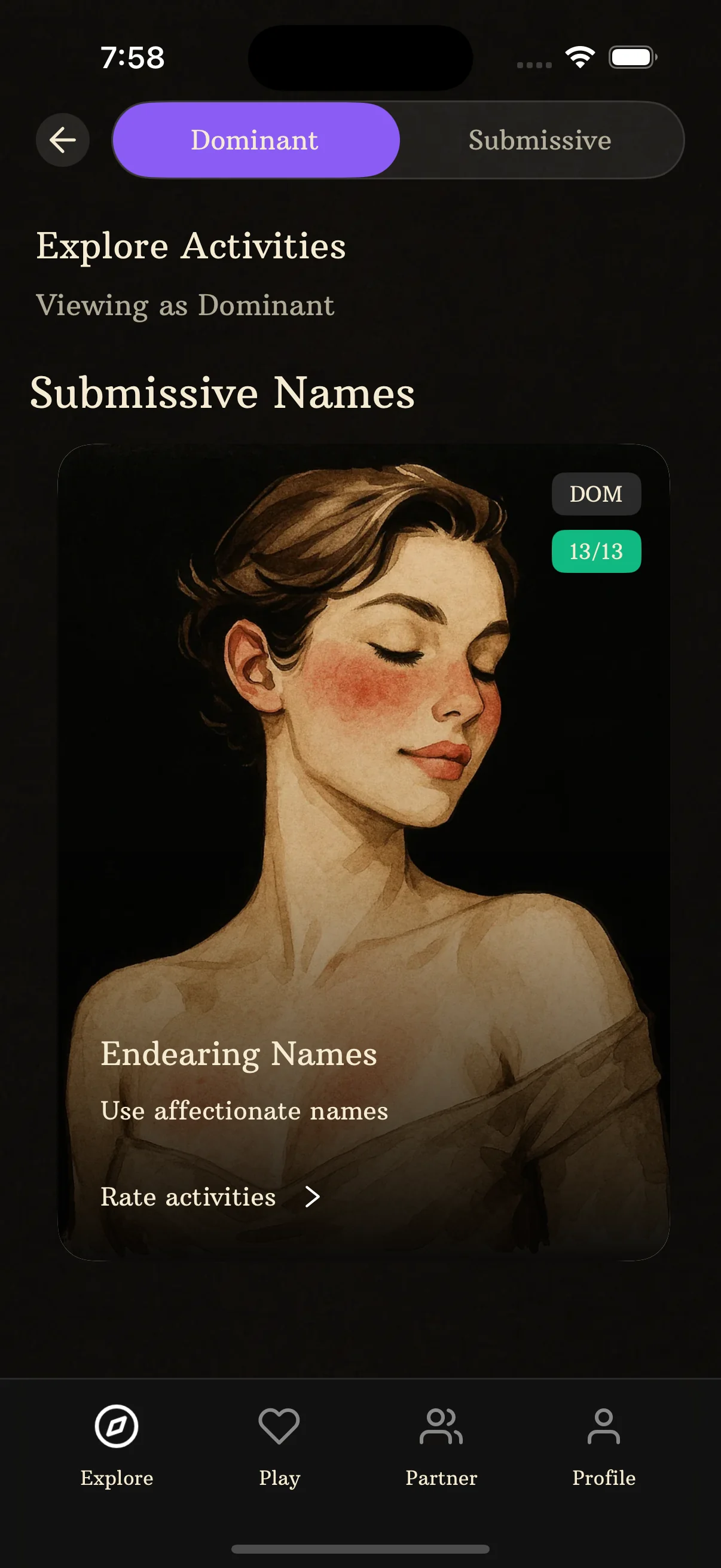 BeMoreKinky App - Activity Categories and Role Filter